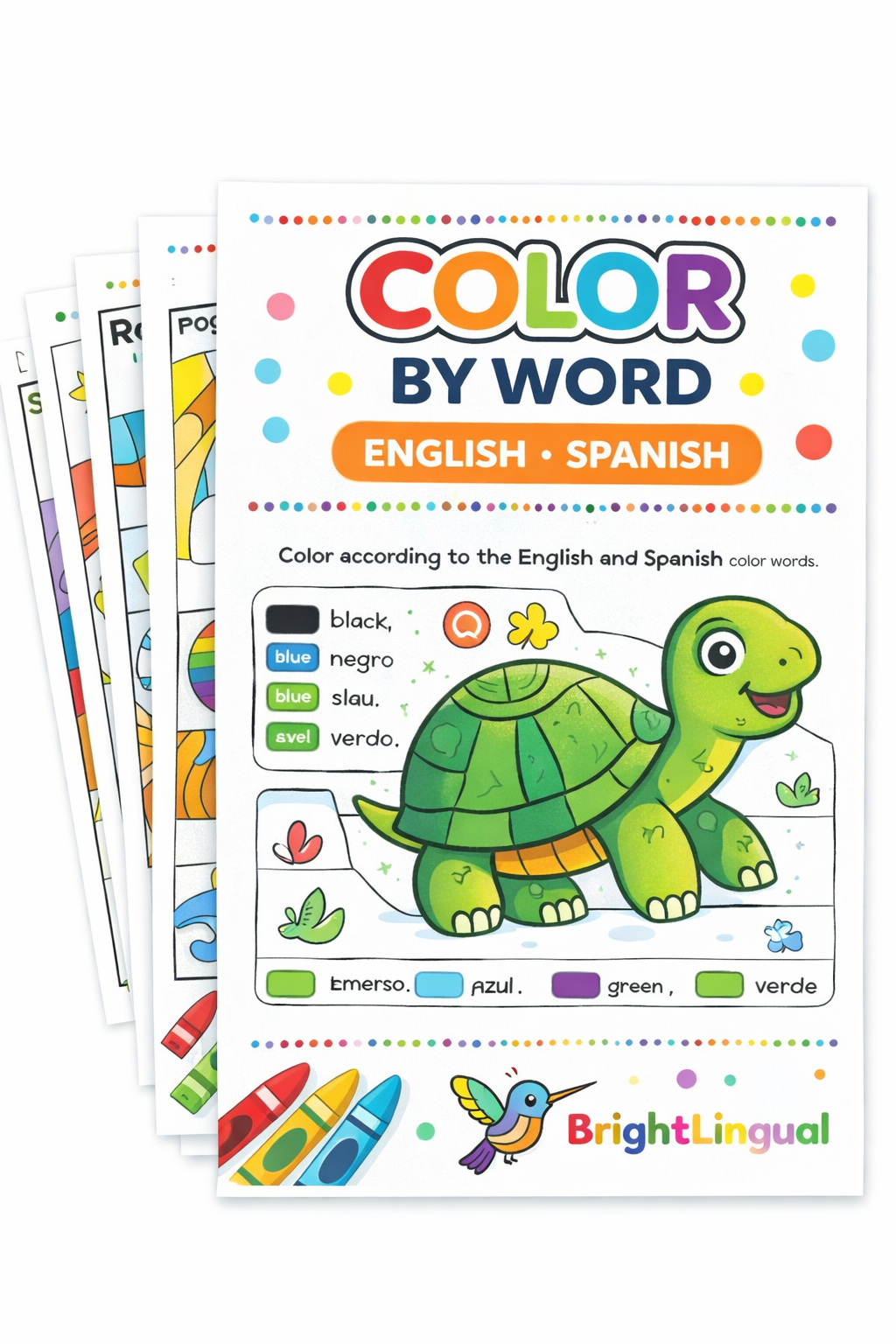 Pre-K Color by Word Worksheets | Bilingual English & Spanish | BrightLingual