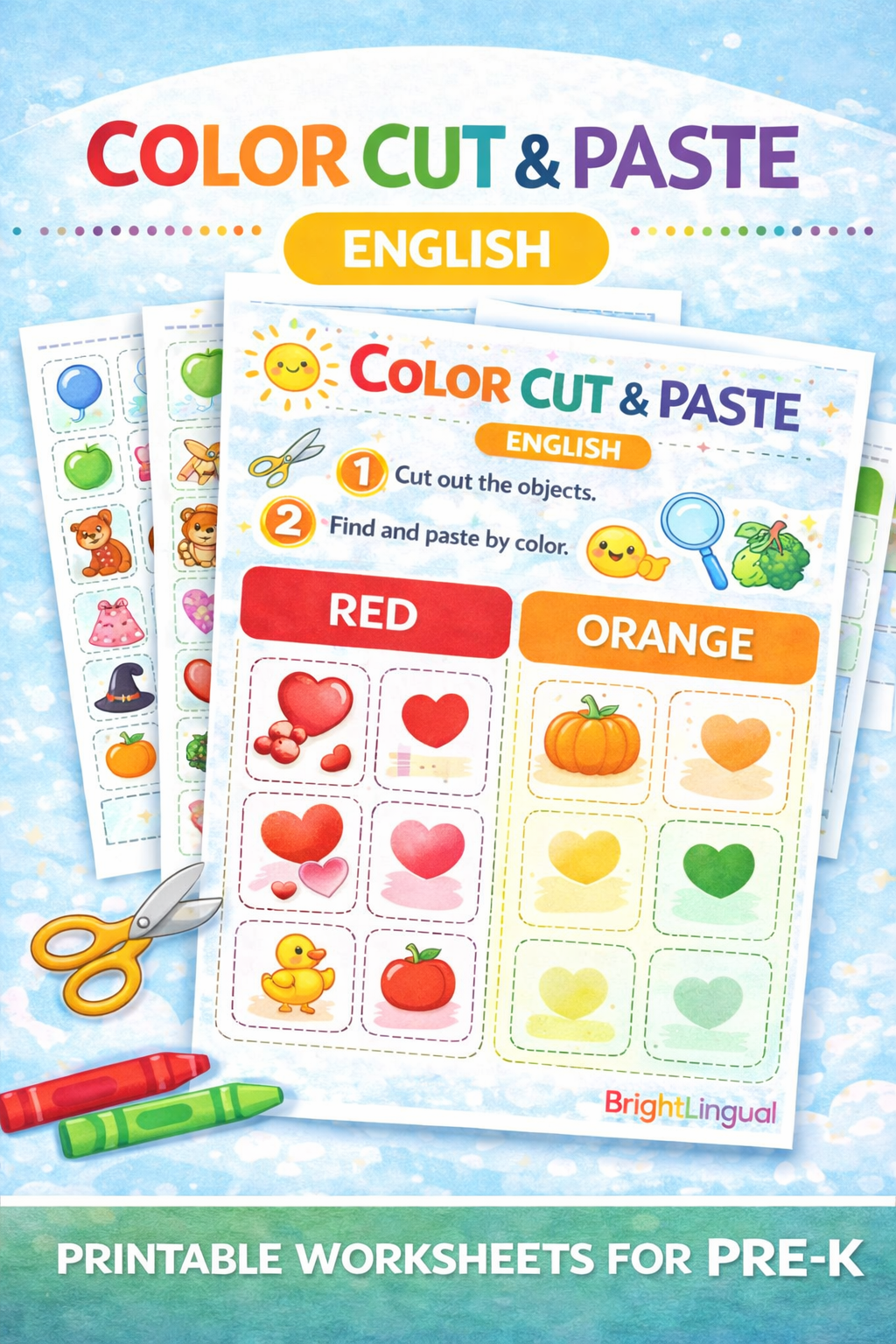 Pre-K Color Cut and Paste Worksheets – English