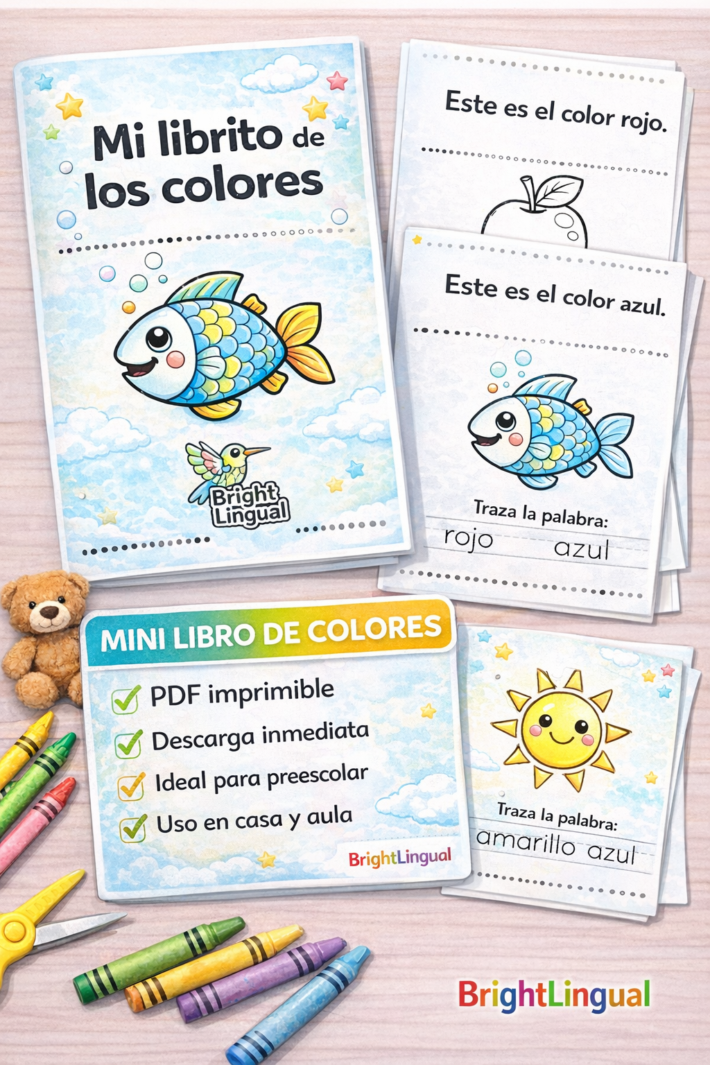 Mini Libro de Colores para Preescolar | Librito Imprimible en Español | Trazar y Colorear