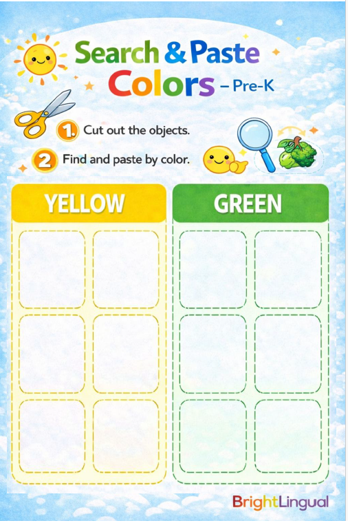 Pre-K Color Cut and Paste Worksheets – English