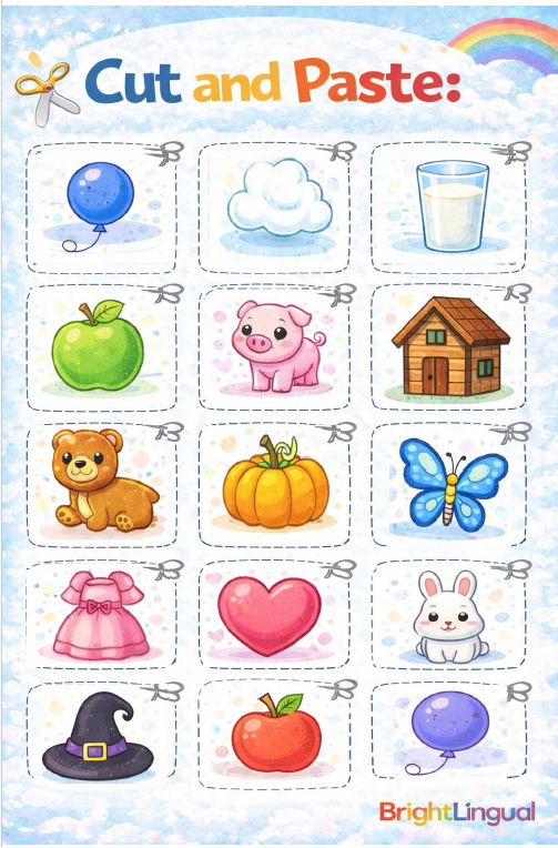 Pre-K Color Cut and Paste Worksheets – English