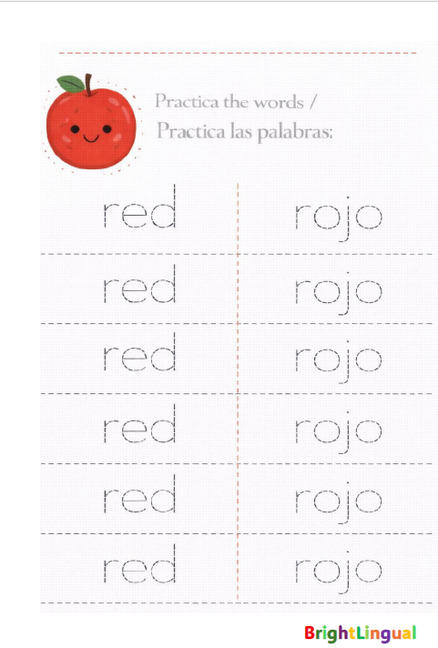Pre-K Colors Tracing Worksheets – Bilingual (English & Spanish)